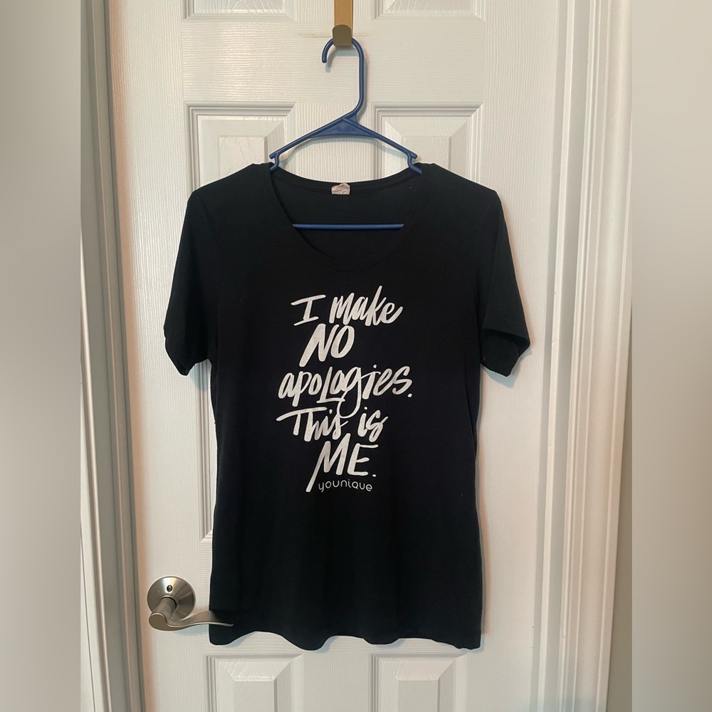 Younique Black Graphic Tee with White Text - I Make No Apologies. This is Me.